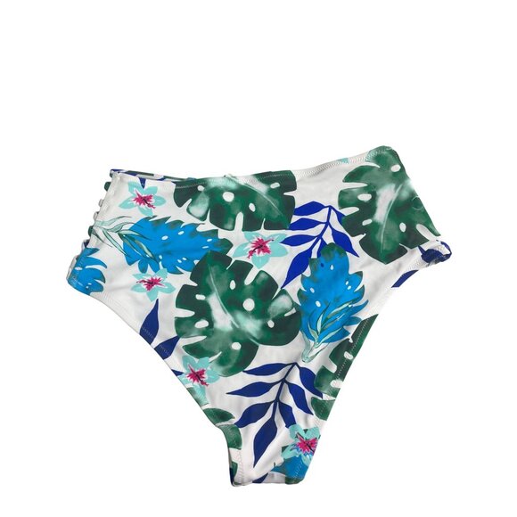 Cupshe Teal & Tropical Leaf Print High Waisted Bikini Set Sz L - New - Picture 5 of 11